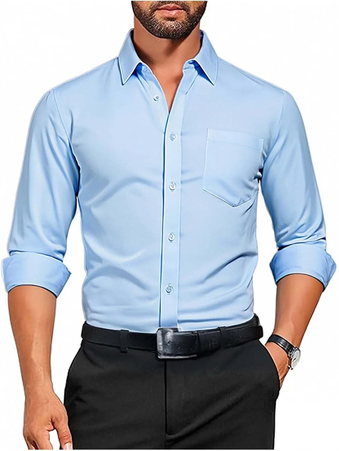 Мужская повседневная рубашка с отложным воротником, Light Blue