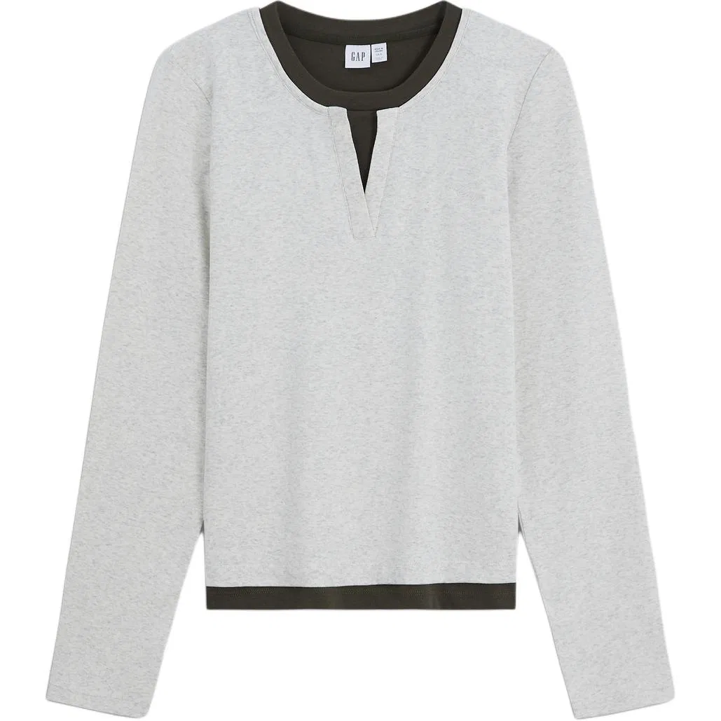 Женская футболка с круглым вырезом и имитацией двухслойности Light Gray White GAP