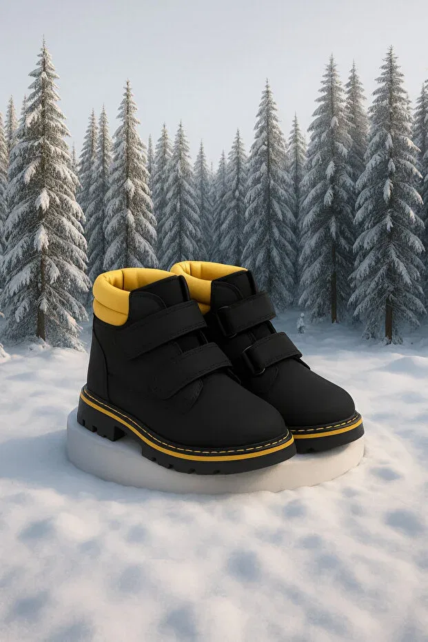 Детские ботинки для девочек на липучке Zilvana, Yellow-Black — фото 4