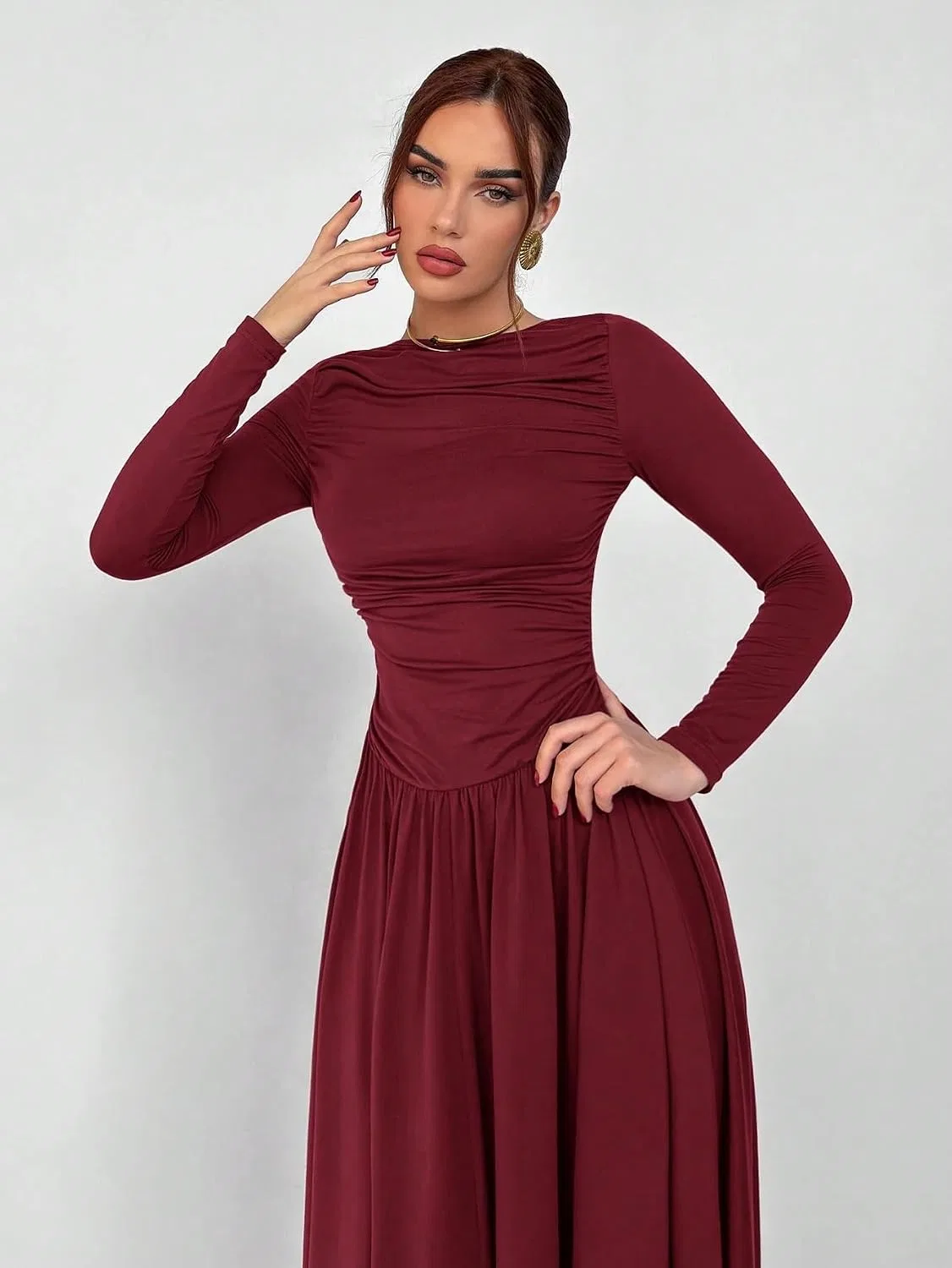 Женское элегантное платье миди A-силуэта Burgundy — фото 3