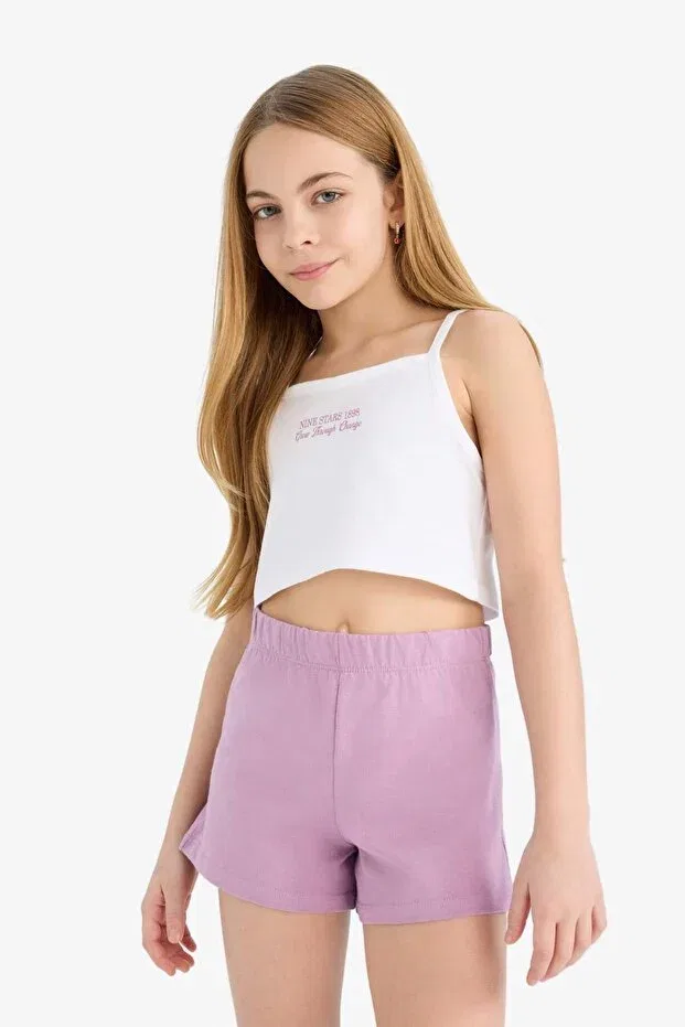 Детский комплект шорт для девочек с принтом 2-Piece set printed athlete shorts with elastic waistband for girls e5696a825hs Defacto, Purple-Pr339 — фото 3