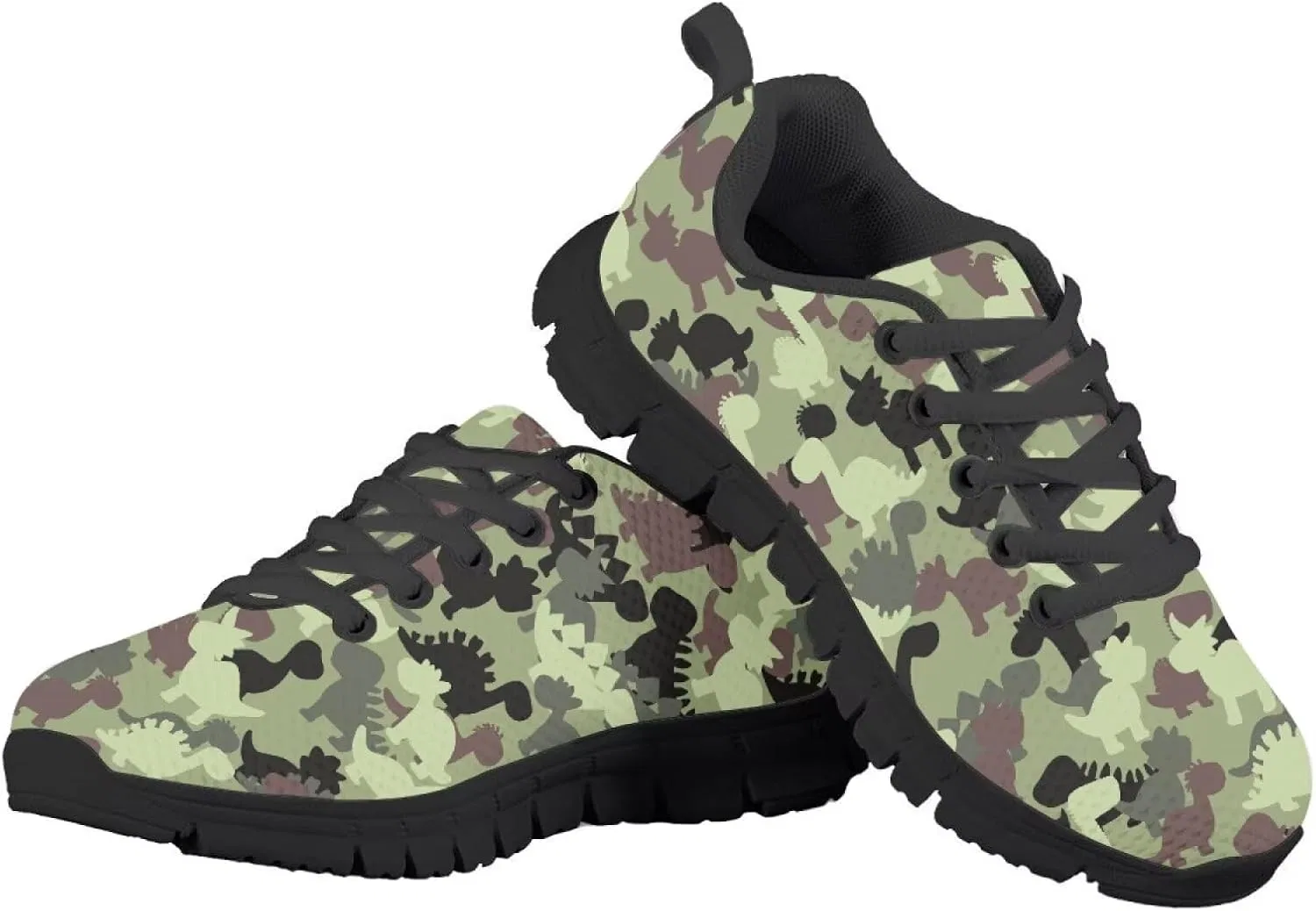 Детские кроссовки для мальчиков с принтом PinUp Angel, Green Dinosaurs Camouflage — фото 3