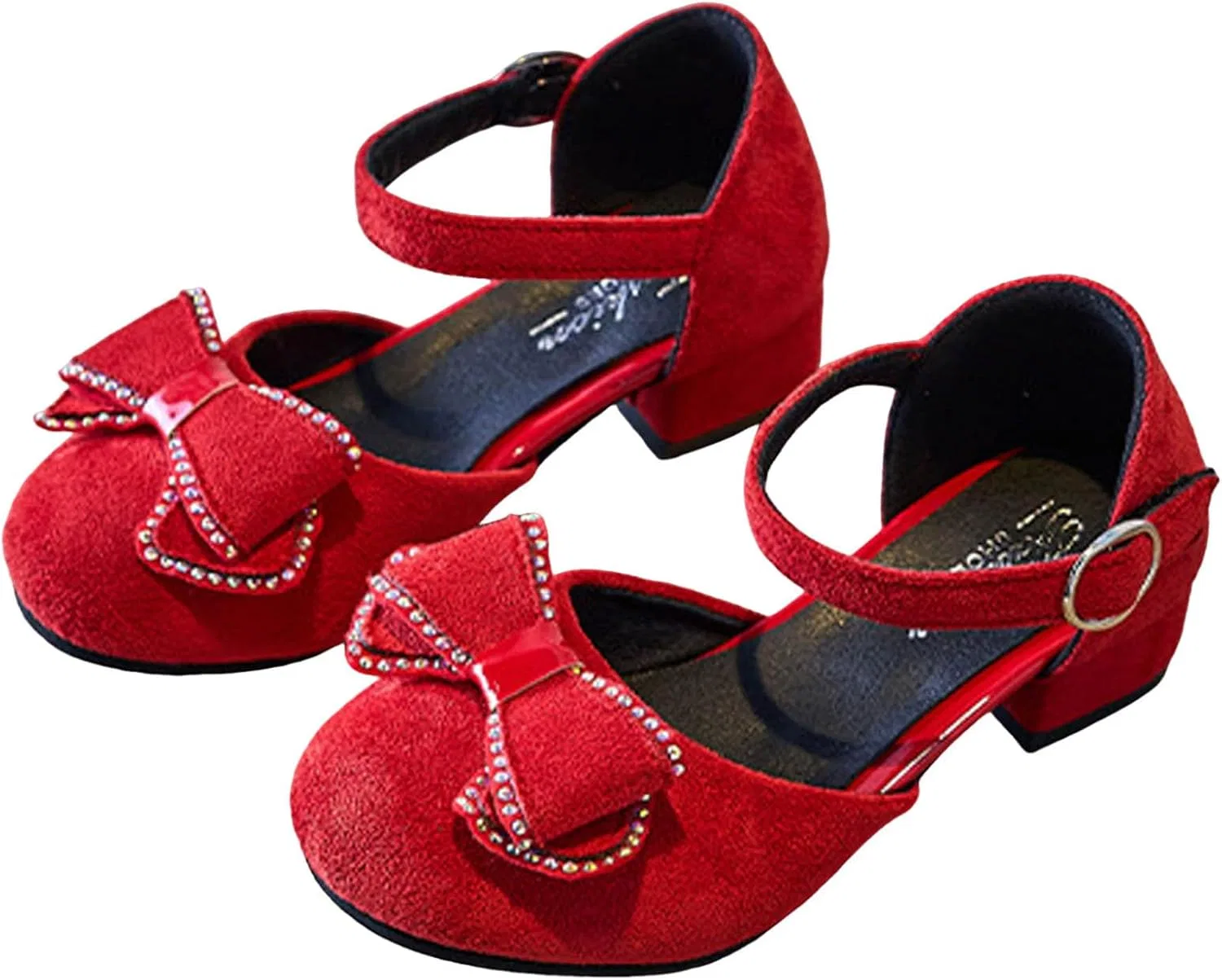 Детские туфли для девочек с бантом British-Style Elegant Cute Low Chunky Pumps Bow Fashion, Red — фото 4