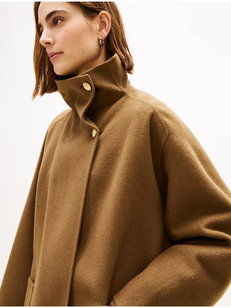 Пальто полупальто из шерстяной смеси с воротником хомут TOMMY HILFIGER, Ochre — фото 2