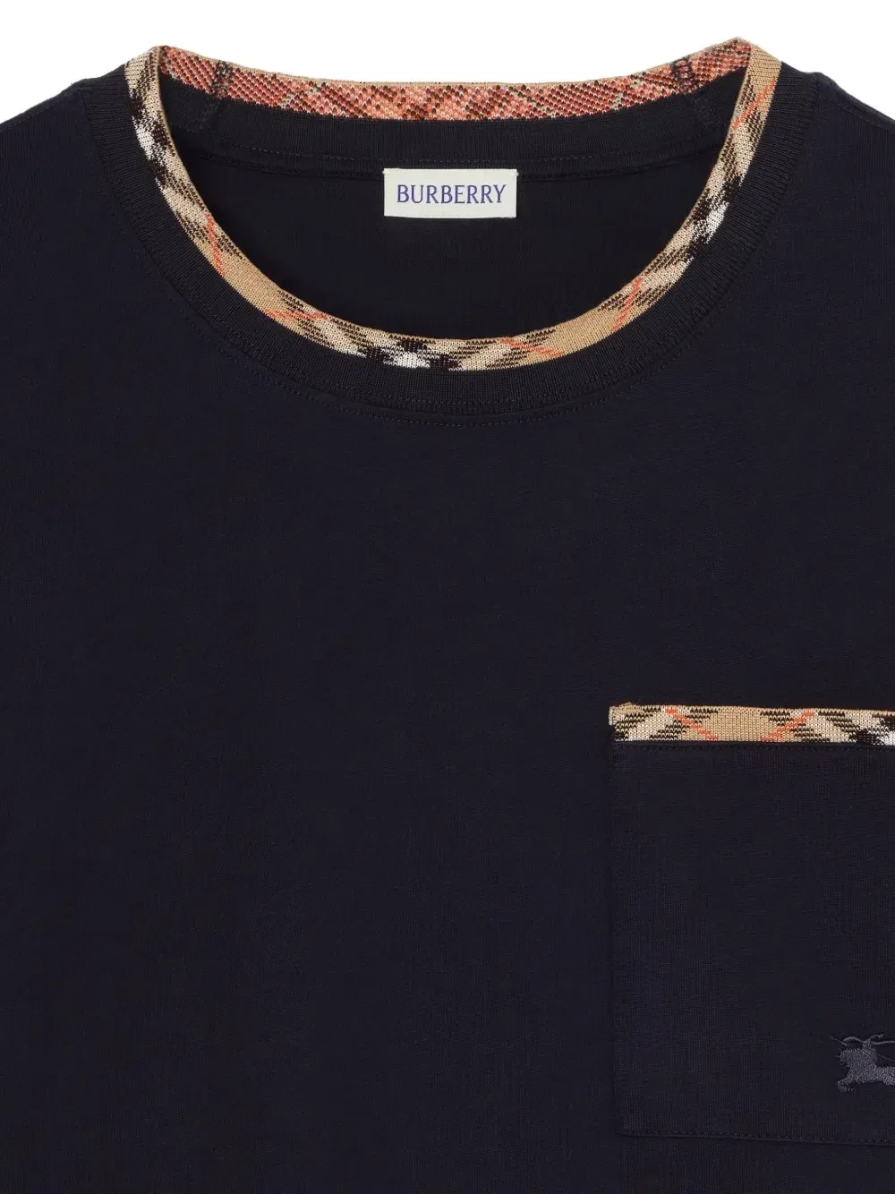 Футболка из хлопка с клетчатой отделкой Burberry, синий — фото 2