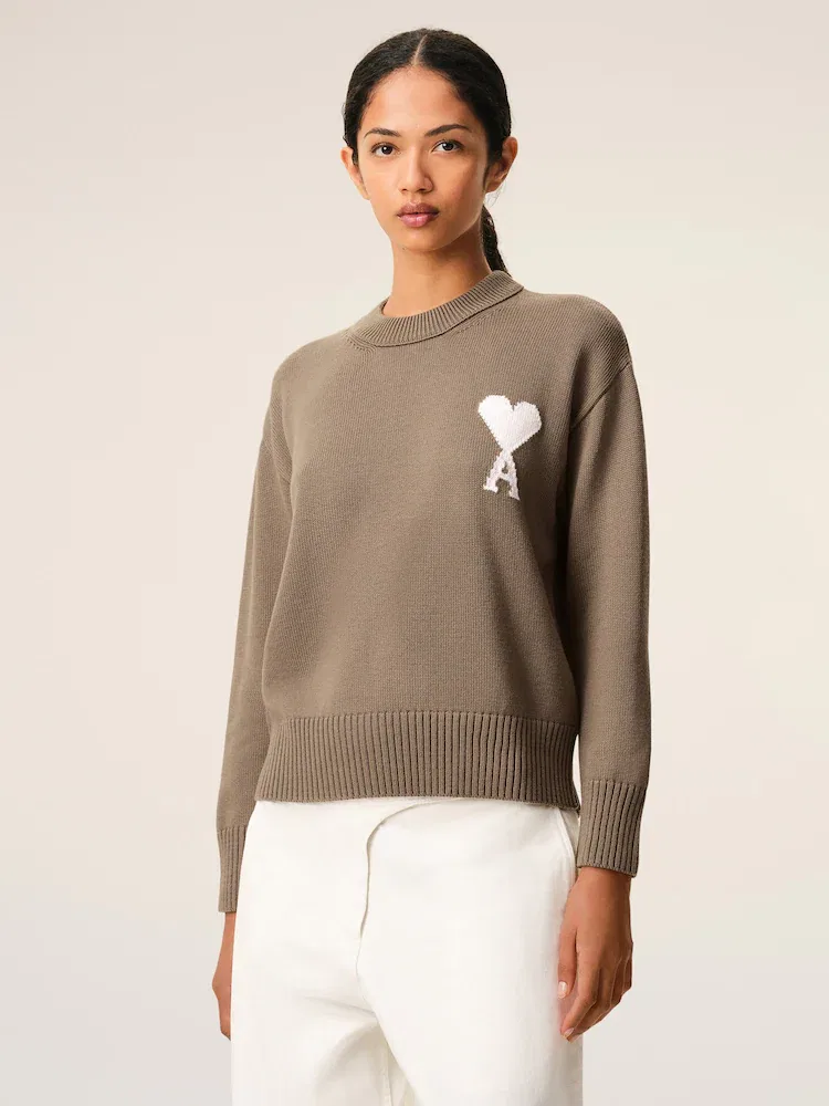 Свитер с круглым вырезом, контрастный Ami De Coeur AMI PARIS, Beige Taupe/Ecru — фото 2