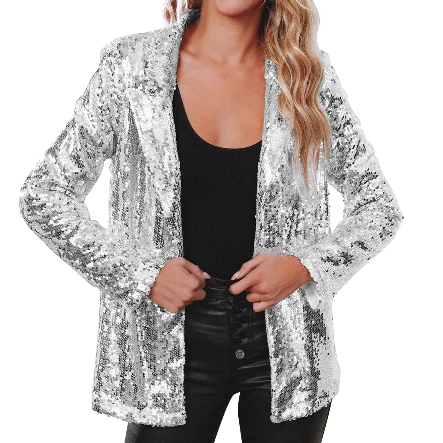 Женский кардиган с пайетками Cardigan da donna glitterato, Argento — фото 2