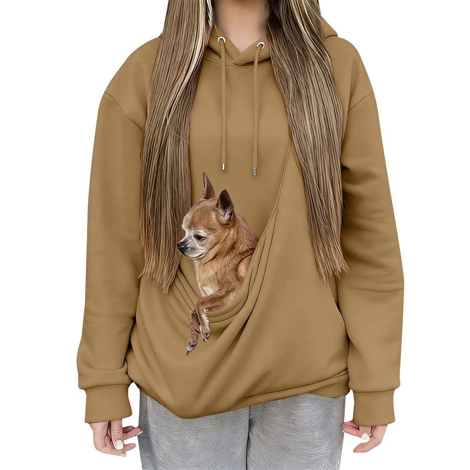 Женский худи с карманом-кенгуру Cat Hoodie, brown — фото 2