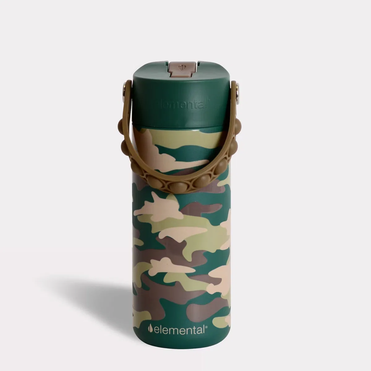 Детская бутылка для воды 530 мл с трубочкой и ручкой Pop-It Elemental Core, Green Camo