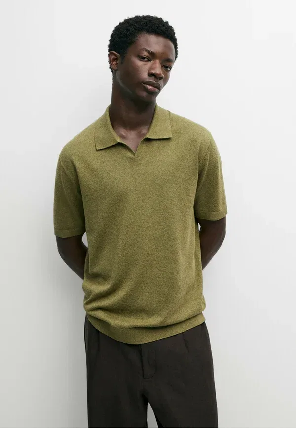 Футболка поло из льна и хлопка Polo shirt Massimo Dutti, Olive, оливковый