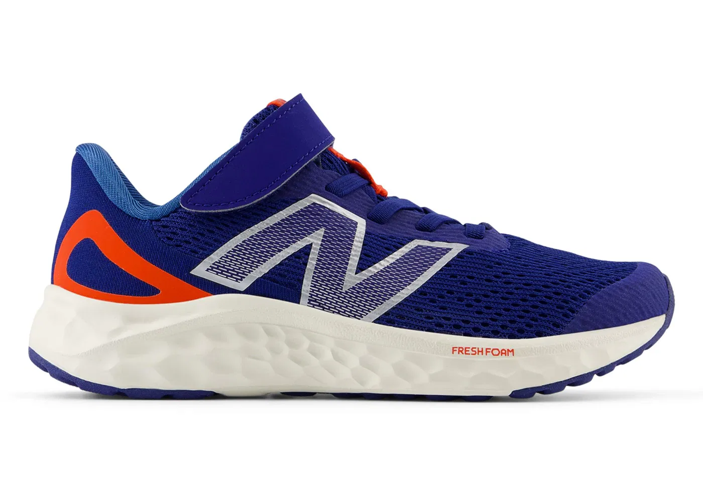 Детские кроссовки для мальчиков с технологией Fresh Foam New Balance Fresh Foam Arishi v4 Bungee Lace, Inkwell/Neo Flame/Silver Metallic