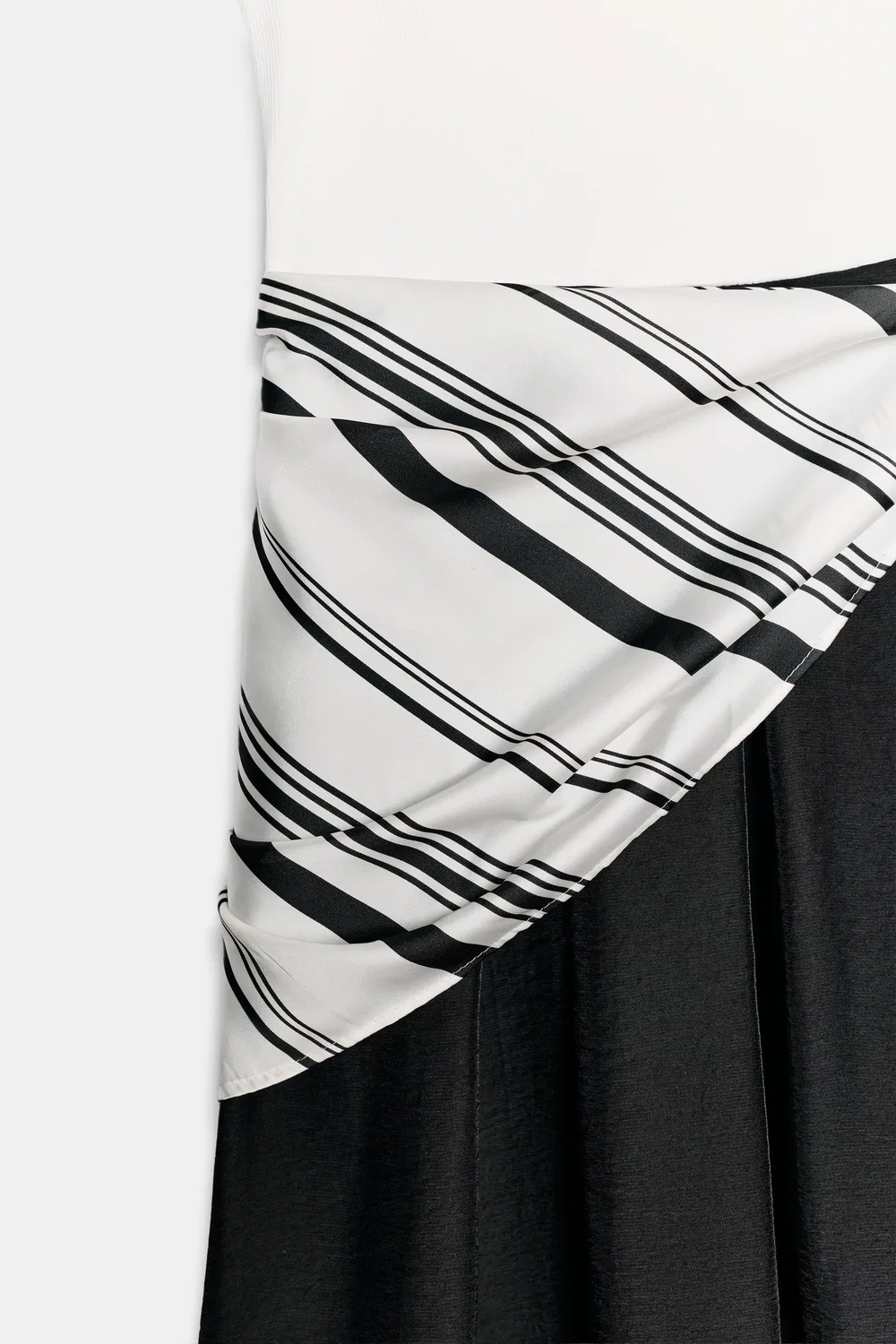 Платье-миди с контрастным шарфом ZARA, Black/White — фото 4
