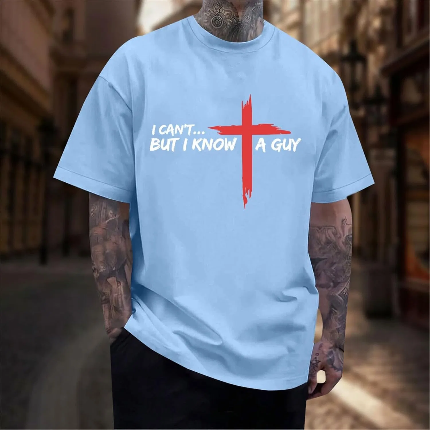 Мужская футболка с крестом Faith Oversized Tee, Light Blue — фото 2