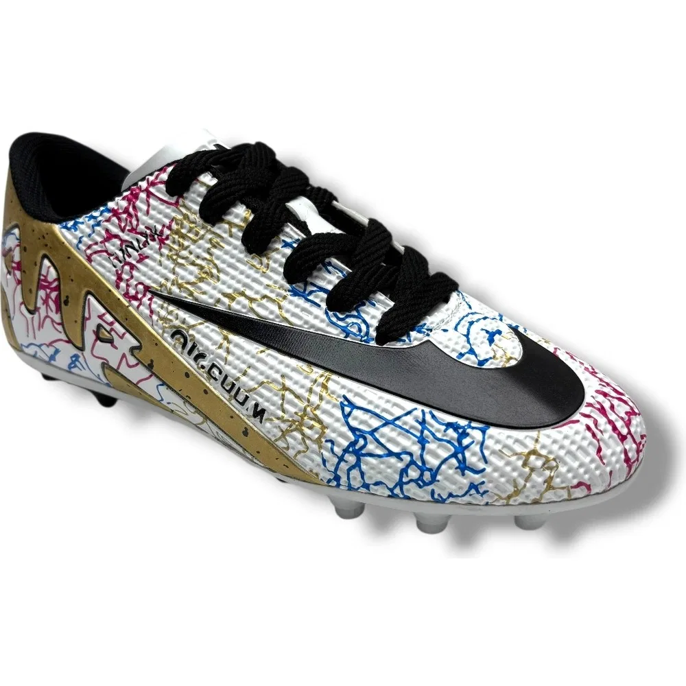 Детские футбольные бутсы для мальчиков с шипами, шнуровка, White Black Walked