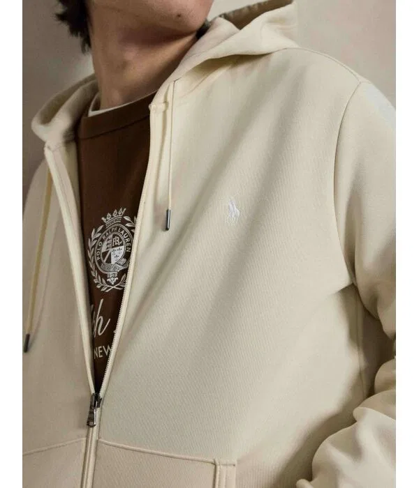 Мужская флисовая кофта с капюшоном и молнией Polo Ralph Lauren, Crema — фото 4
