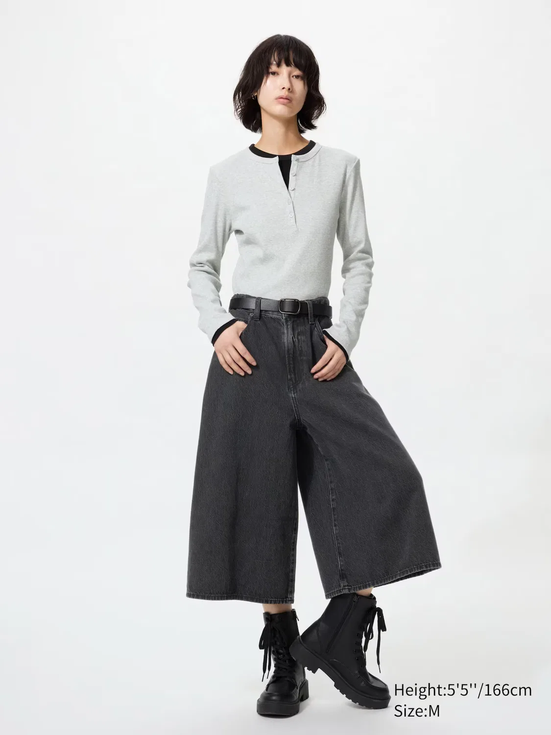 Кюлоты джинсовые Uniqlo, с драпировкой, темно-серый