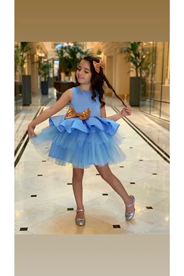 Детское платье для девочек из фатина Light blue layered tulle dress with ribbons Mashotrend, Multicolor — фото 2