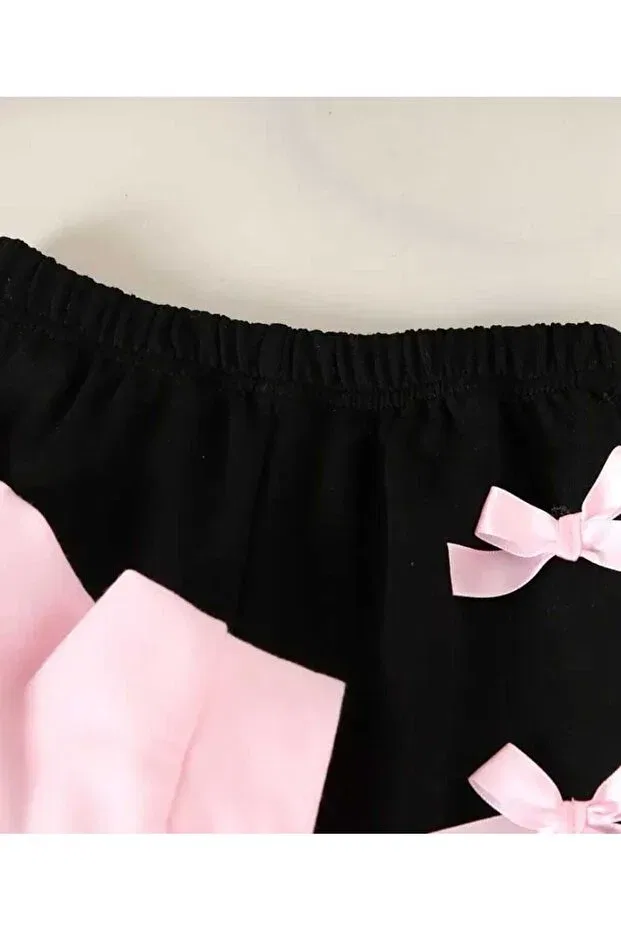 Детский спортивный комплект для девочек с бантом Bebeğime Çorap, Black-Pink — фото 3