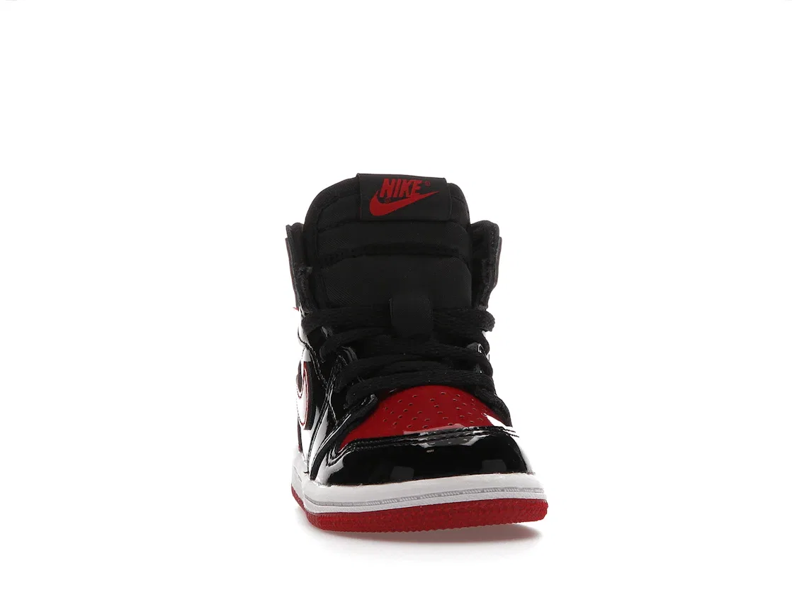 Детские кроссовки Lifestyle с патентованной кожи Jordan 1 Retro High OG Bred Patent Jordan, Black/White-Varsity Red — фото 2