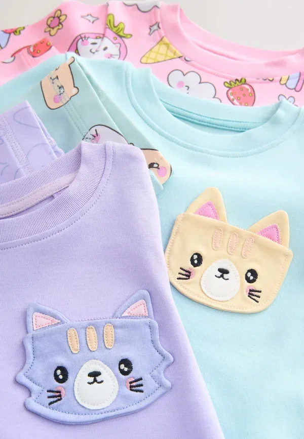 Комплект пижам из 3 штук, хлопок, Regular fit - 3 pack set - pyjama set Next, Purple Cat Print, фиолетовый — фото 4