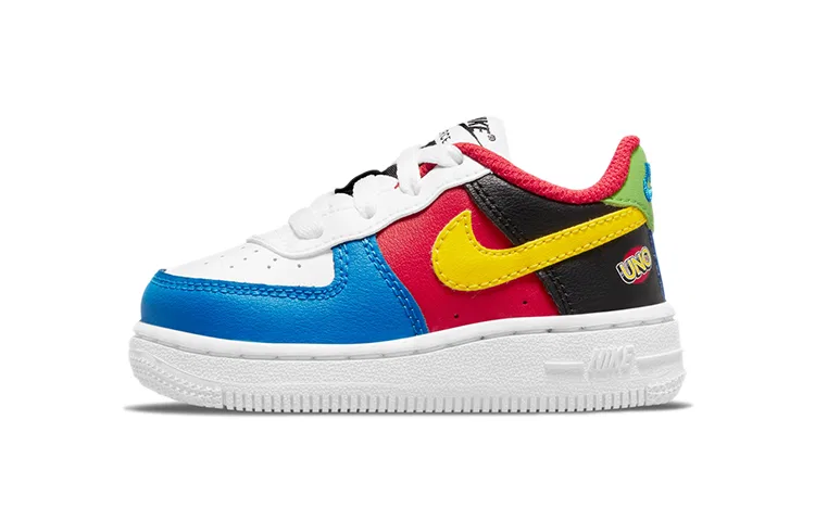 Детские кроссовки с принтом UNO Nike Air Force 1 Low LV8 QS Uno TD, Белый/Красный/Синий/Желтый/Зеленый/Черный