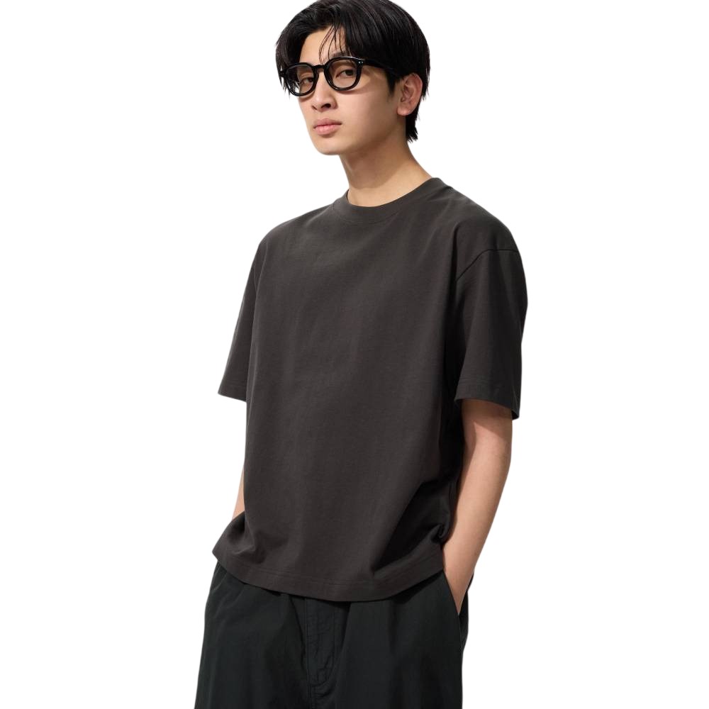 Футболка Uniqlo Boxy Сropped Unisex, 08 темно-серый