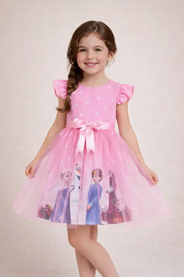 Детское платье для девочек с коротким рукавом Elsa Frozen Birthday Ceylin Fashion, Pink