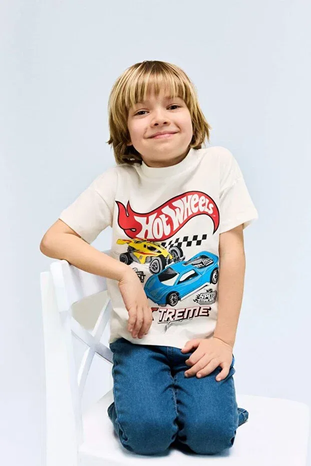 Детская футболка для мальчиков с принтом Hot Wheels Bicycle Defacto, Ecru-Er85
