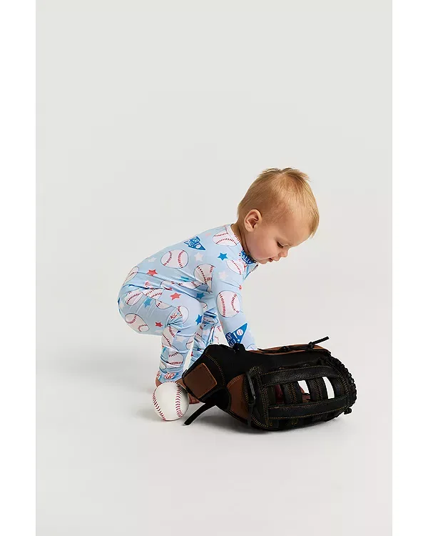 Детский комбинезон с принтом Play Ball Convertible One Piece Coverall Footie Posh Peanut, синий — фото 3