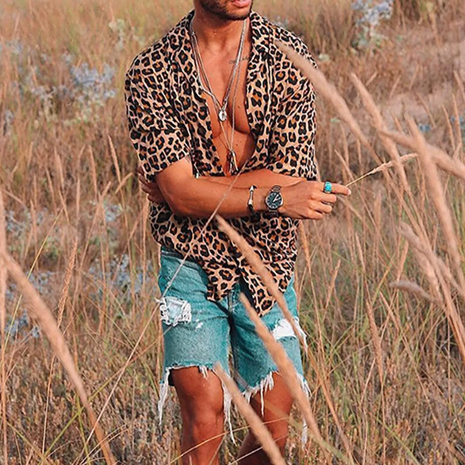 Мужская рубашка с коротким рукавом с принтом Funky Hawaiian Leopard, Leopard — фото 2
