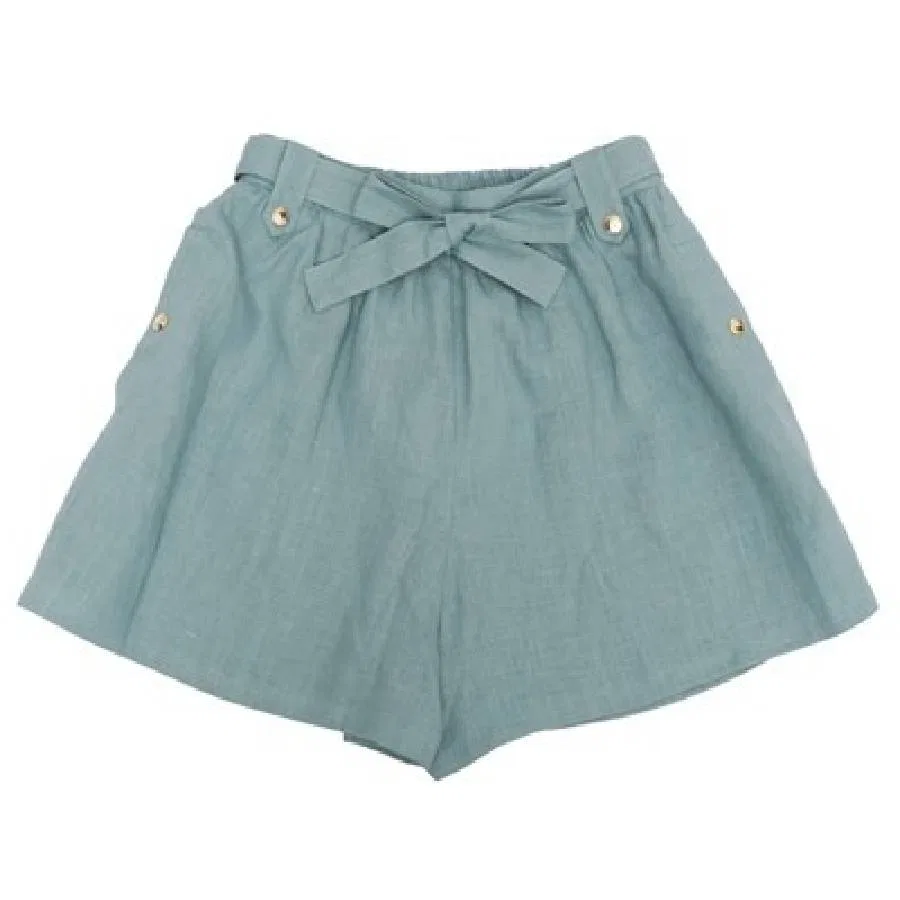 Шорты с поясом и вышивкой Chloe Girls Ribbon Stud Linen Shorts Chloé, Pale Blue