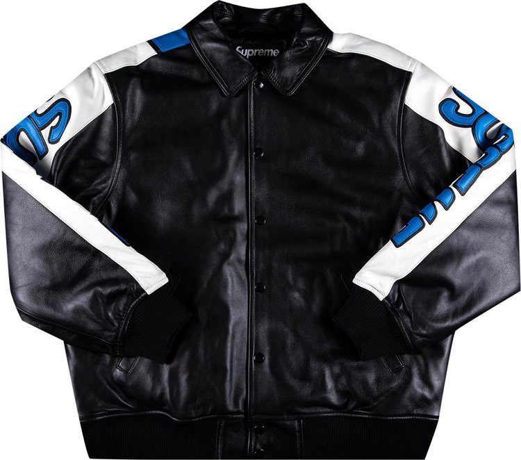 

Куртка Supreme x Smurfs Leather Varsity Jacket 'Black', черный