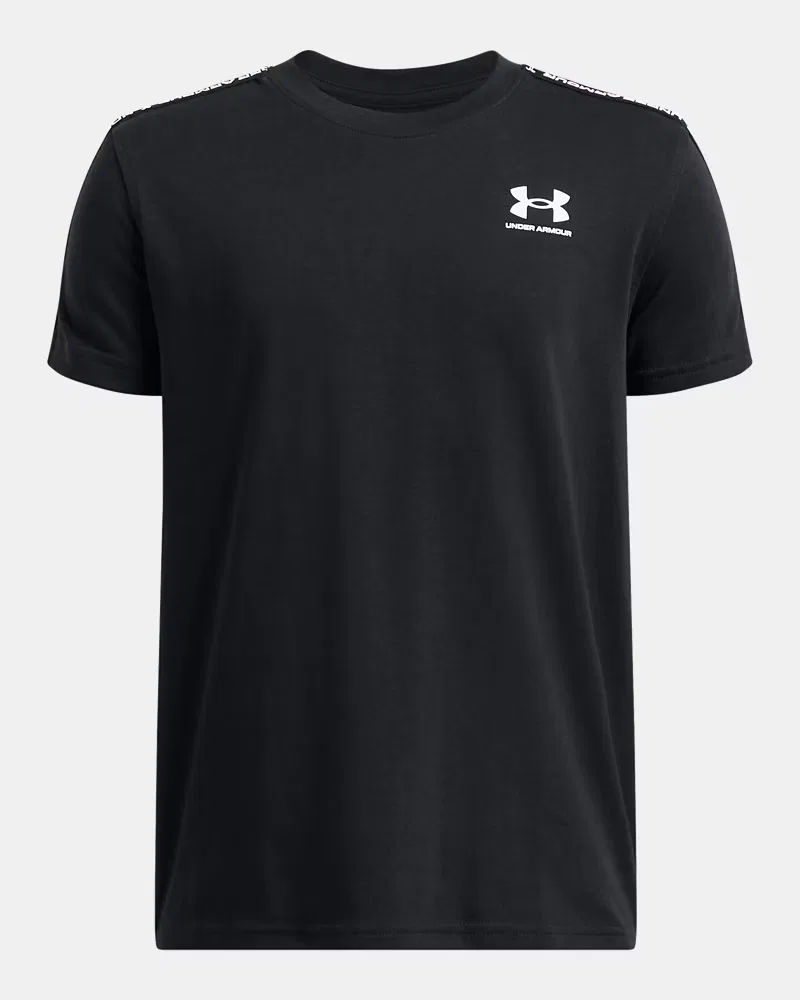 Футболка для мальчиков с тесьмой-логотипом на плечах и рукавах UA Sportstyle Taped UnderArmour, Black/White — фото 4
