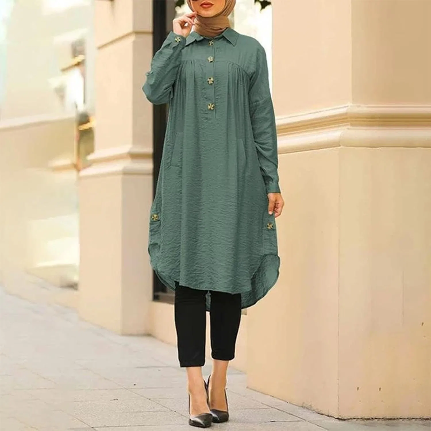 Женское платье-кафтан свободного кроя Kaftan Robe, Green — фото 2