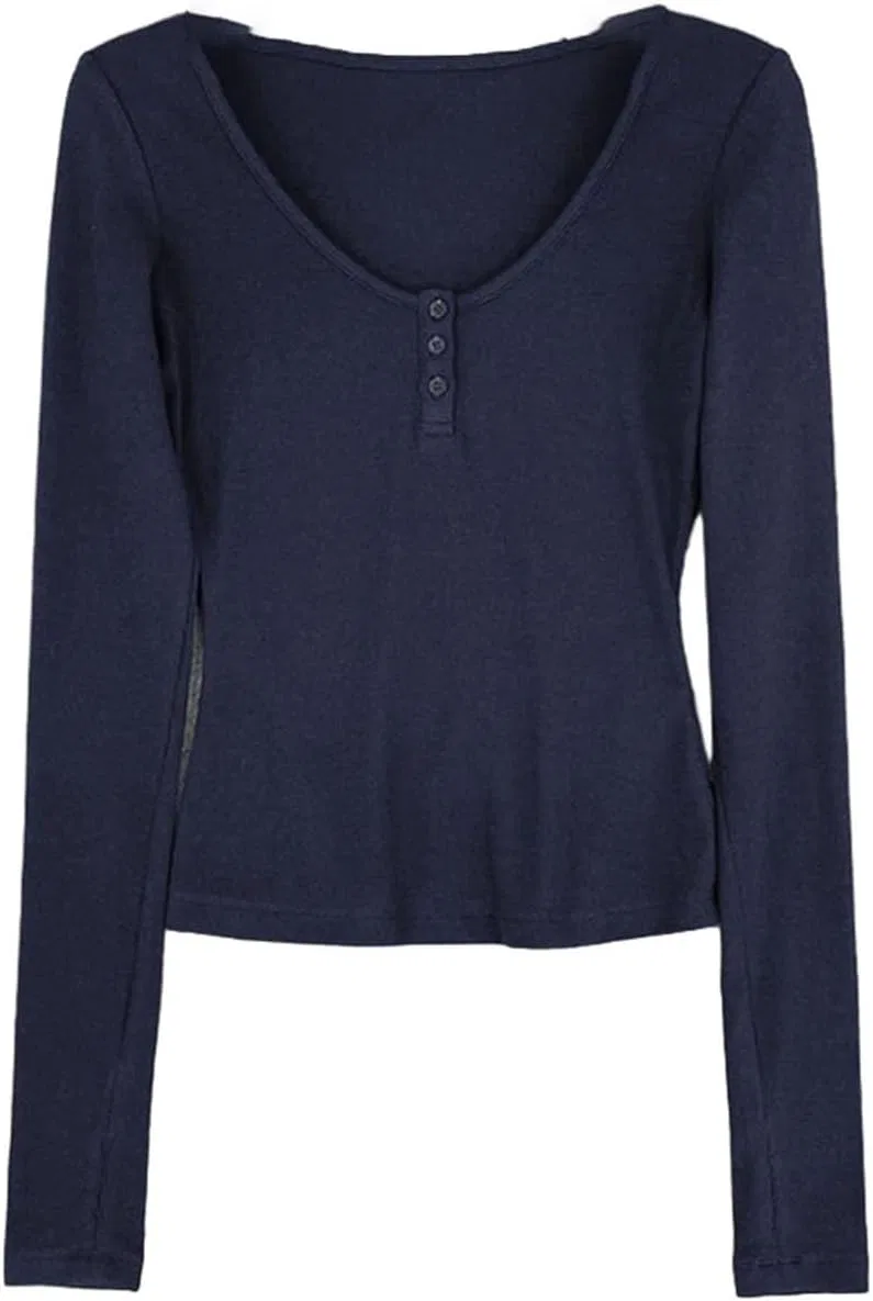 Женская футболка с круглым вырезом из хлопка, Navy Blue