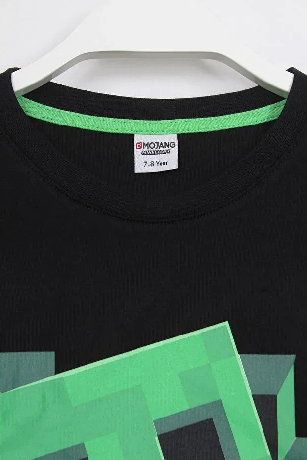 Детская футболка для девочек с принтом Minecraft Creeper 3d Printed Boy's T-Shirt With Piping Detail Dobakids, Black — фото 4