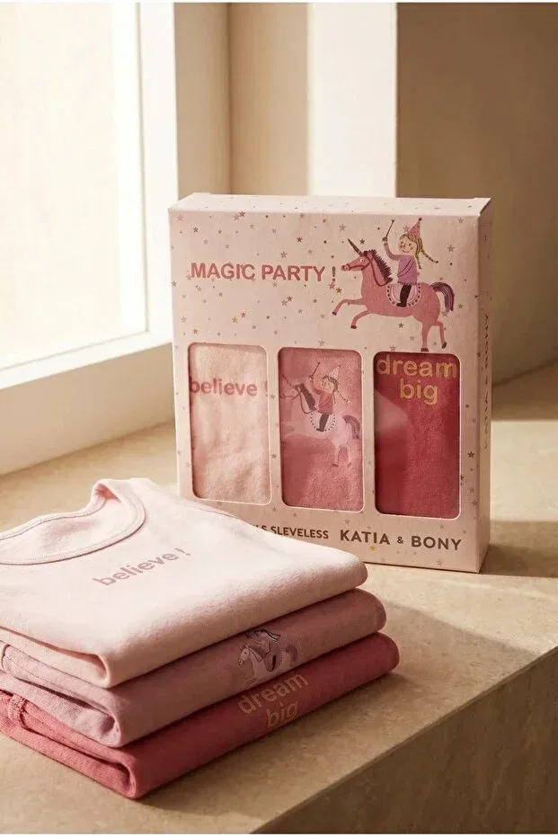 Детское для девочек белье без рукавов 3-Pack Unicorn Girls' Boxed Undershirts Katia&Bony, Pink