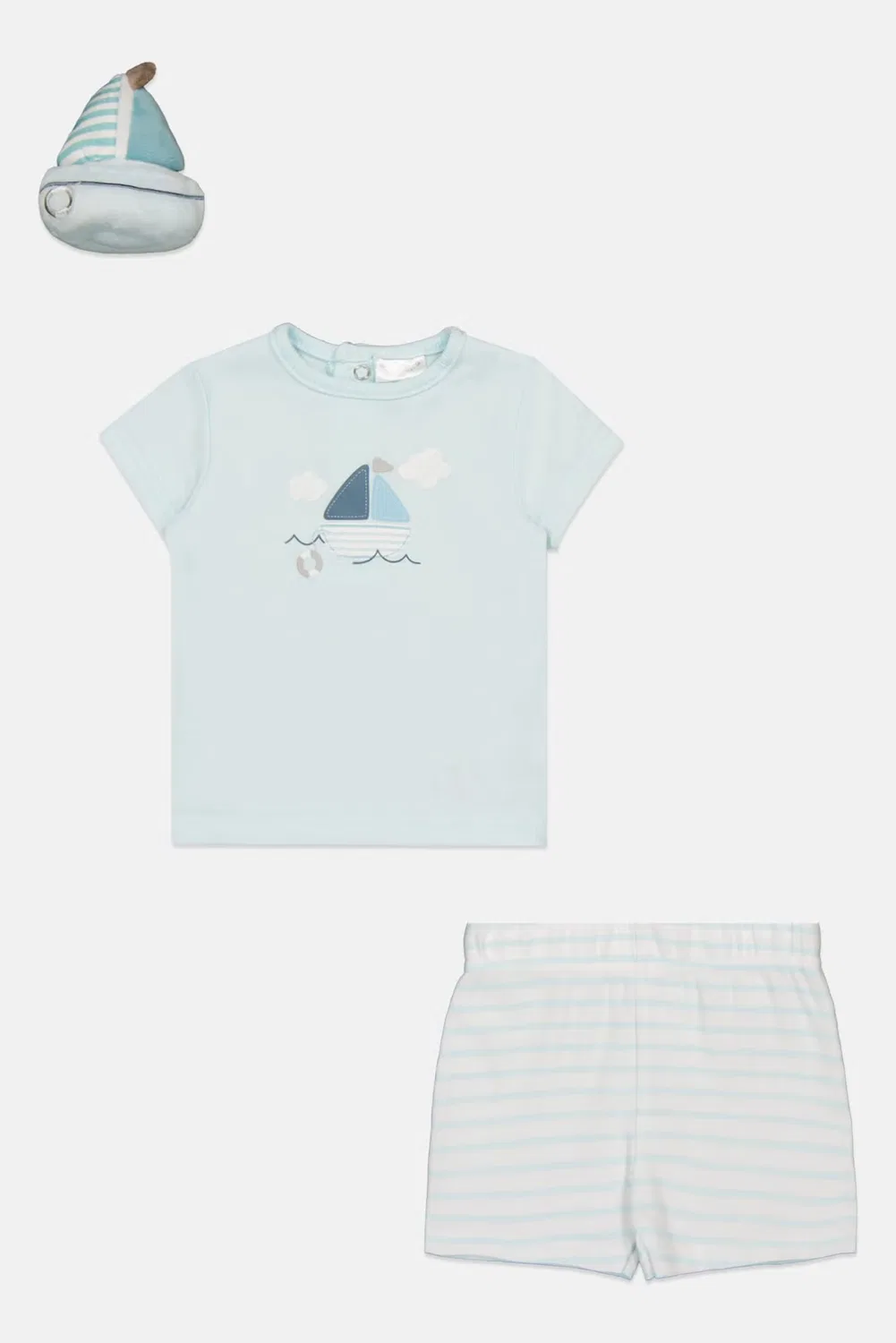 Комплект для мальчиков с принтом из топа, шорт и мягкой игрушки Rock-A-Bye Baby Boutique, разноцветный — фото 2