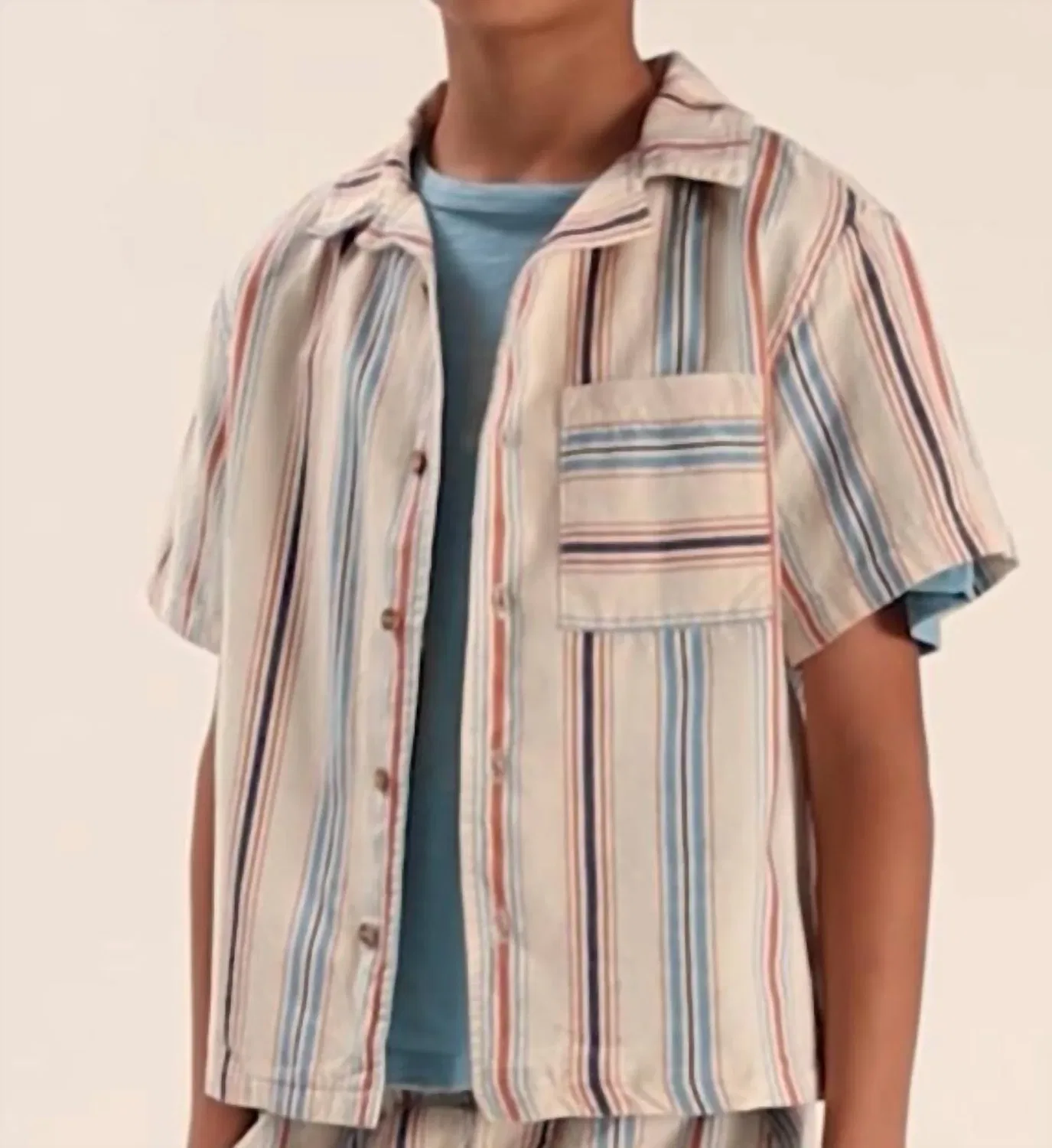 Детская рубашка с коротким рукавом и полосками Iro Striped Cotton Button Up Cozmo, Ivory