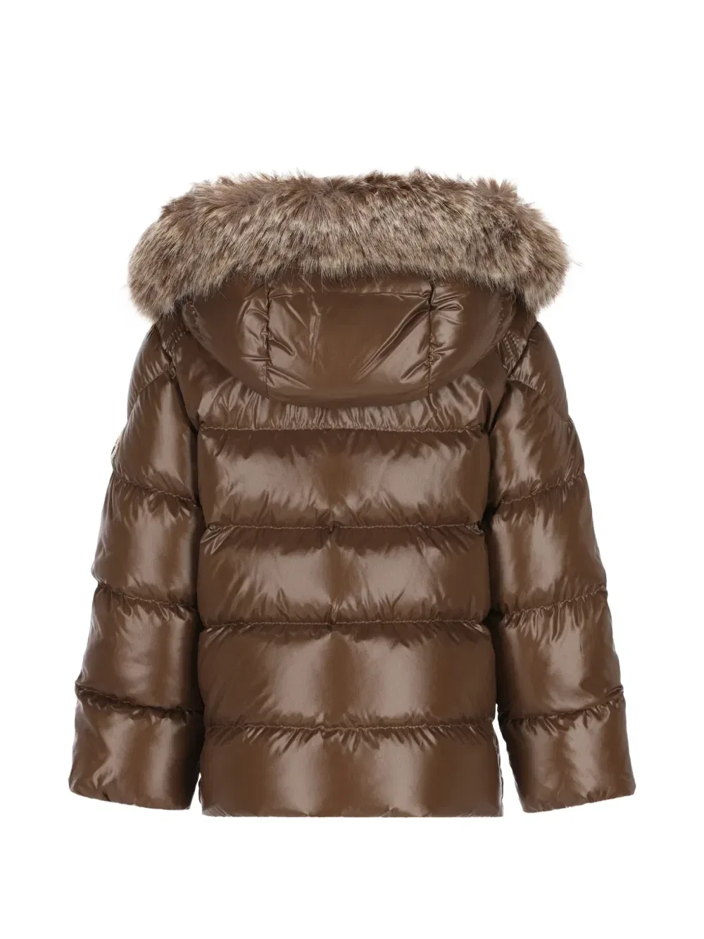 Пуховик с искусственным мехом Moncler Enfant, коричневый — фото 2