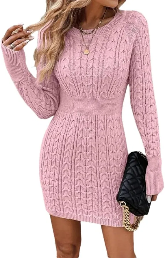 Женское облегающее платье с кабельным вязанием, Pink