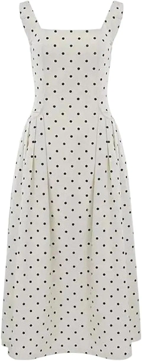 Женское повседневное платье в горошек с длиной миди, Polyester, 1