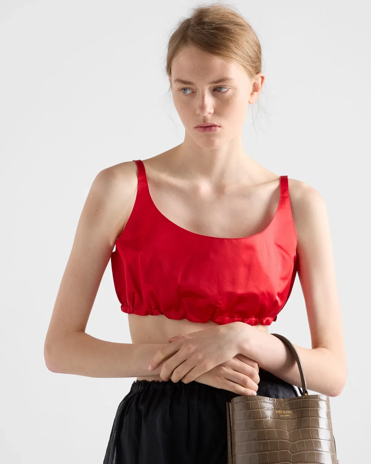 Топ спортивный с бретельками-спагетти Prada, красный — фото 3