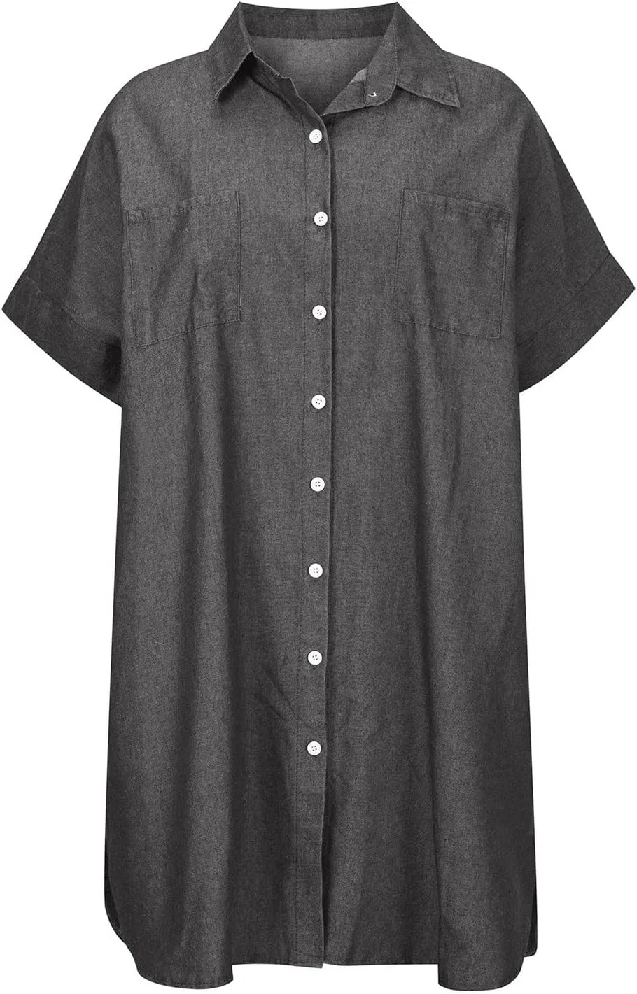 Женское джинсовое платье-рубашка свободного кроя с коротким рукавом, Dark Gray