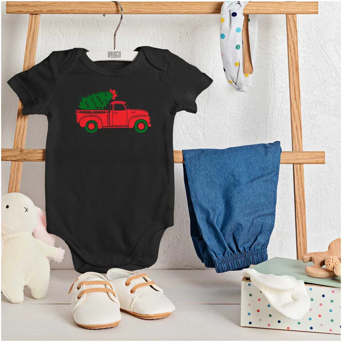 Детский боди-комбинезон с принтом Christmas Tree Xmas Pick Up Truck Brisco Brands, Black — фото 3