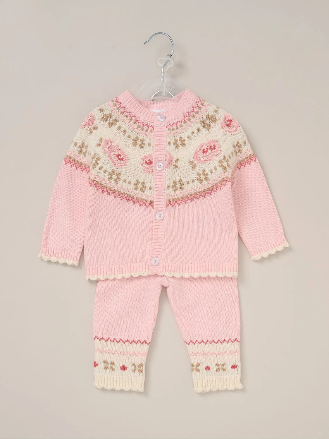 Кардиган и брюки, вязаный комплект Fairisle Rock-A-Bye Baby Boutique, розовый — фото 2