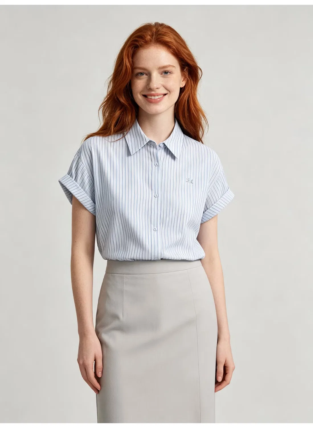 Рубашка с коротким рукавом и вертикальными полосками Zara, голубой