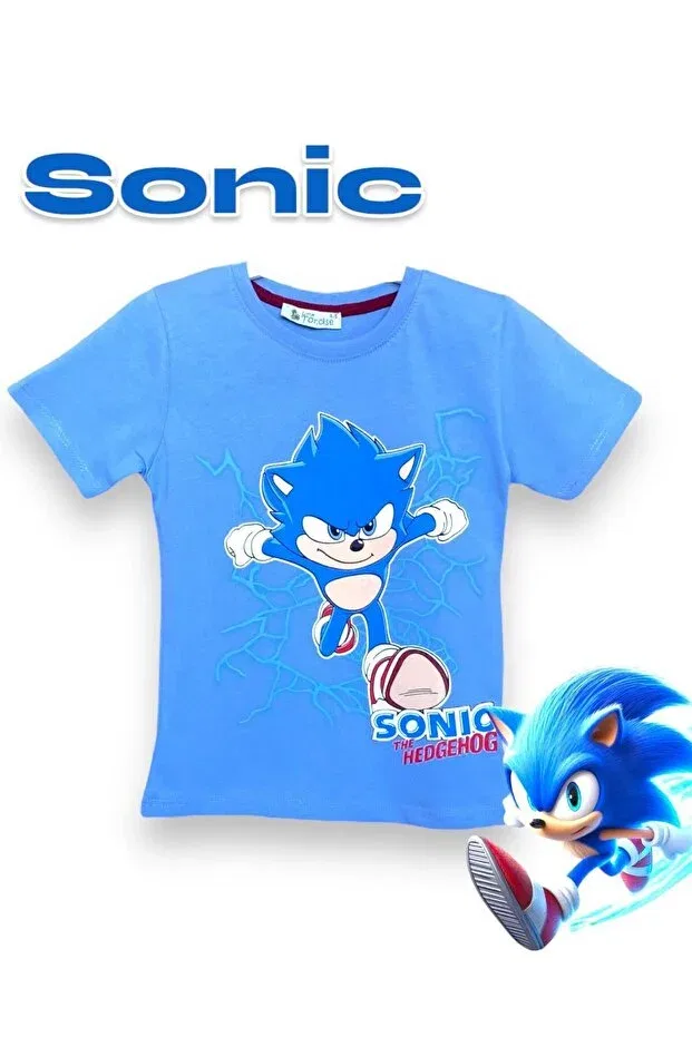 Детская футболка для мальчиков с принтом Sonic Crew Neck T-Shirt Little Tortoise, Blue — фото 2