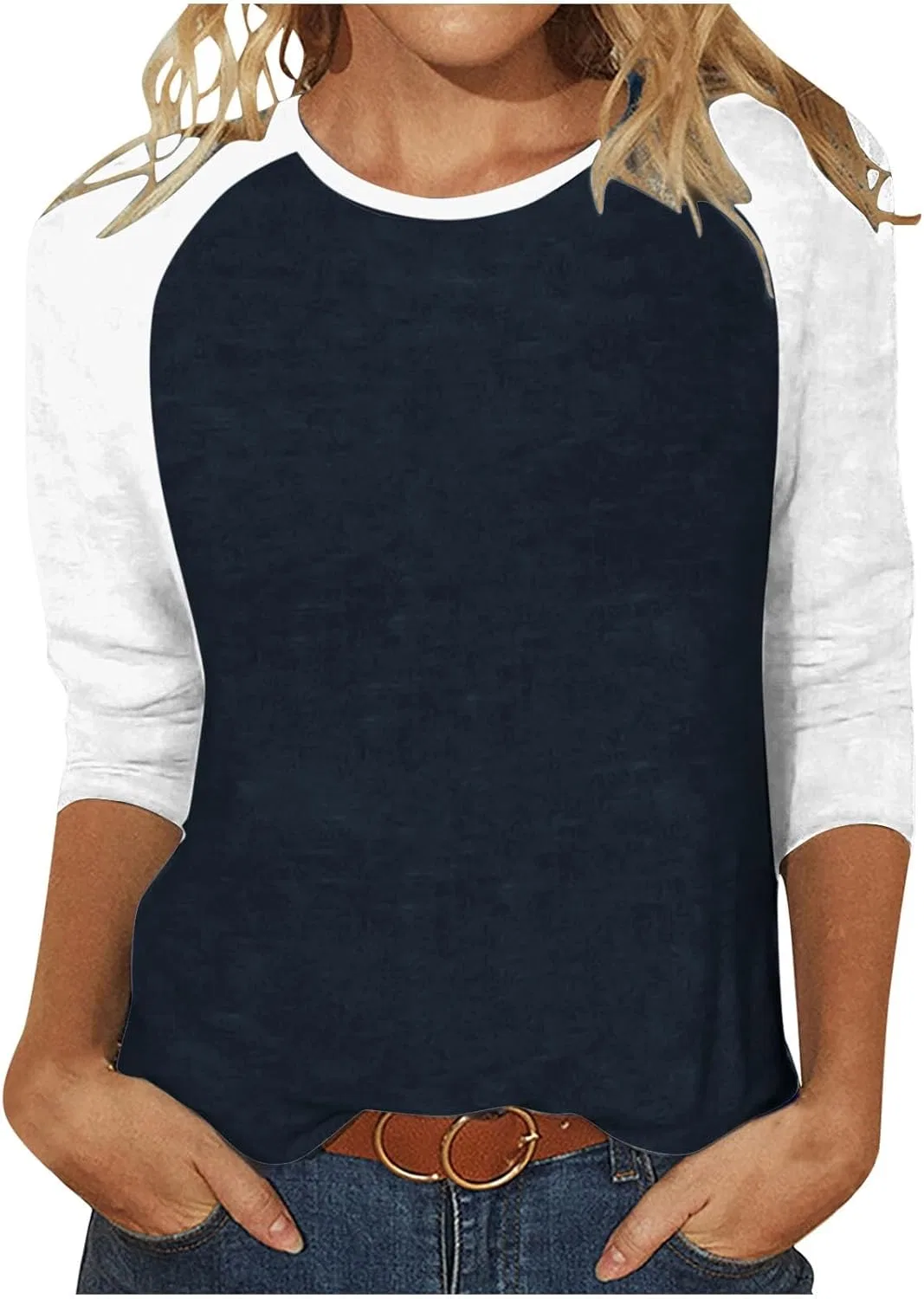 Женская футболка с длинным рукавом 3/4 Patchwork Color Block, Black