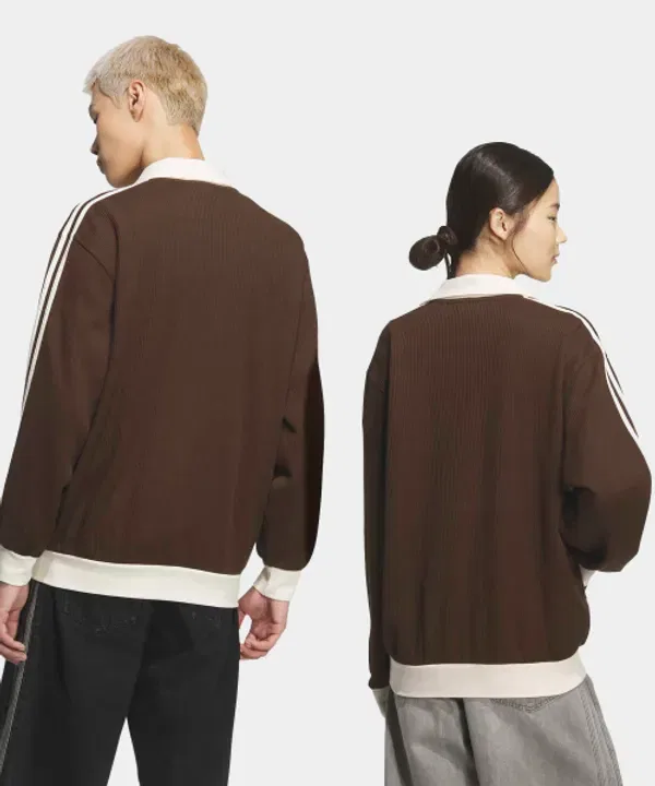 Тренировочная куртка вафельная классическая, Adidas, темно-коричневая — фото 3